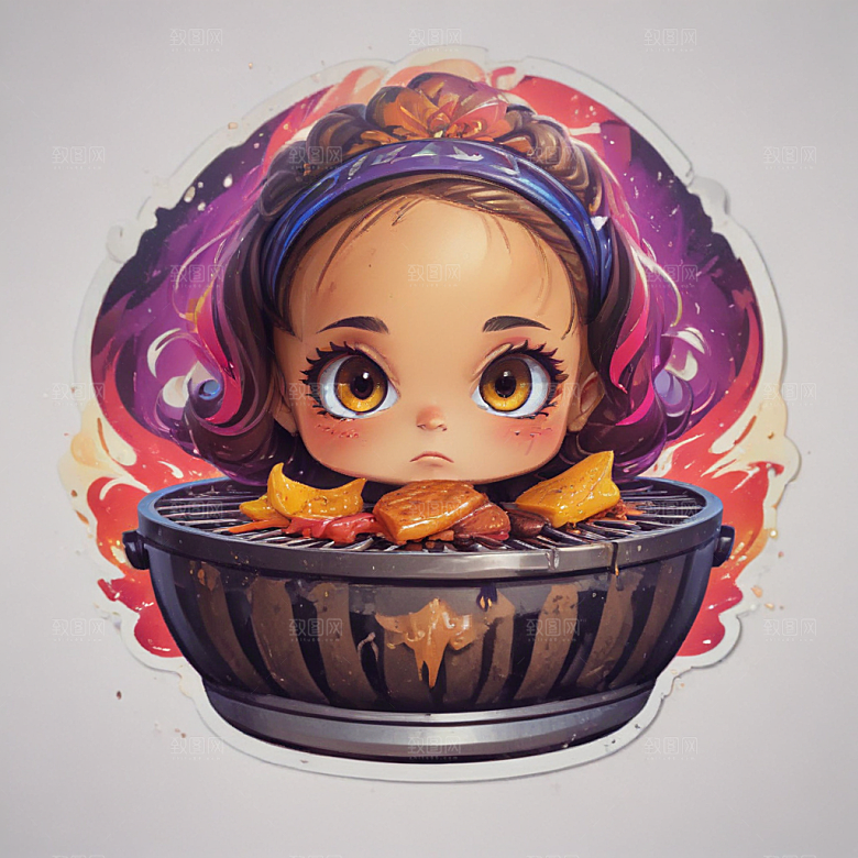 萌系烧烤小美女插画图片