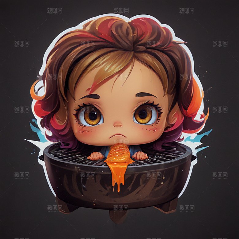 萌系烧烤小美女插画图片