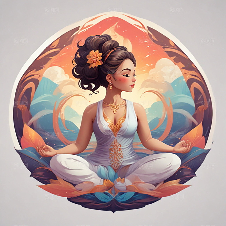 宁静致远瑜伽少女插画图片