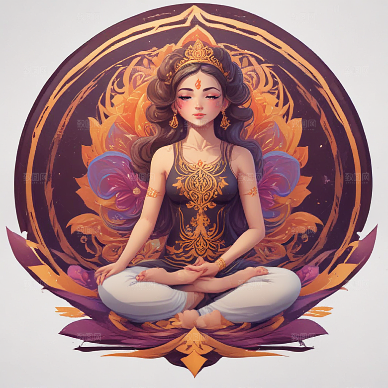 宁静致远瑜伽少女插画图片