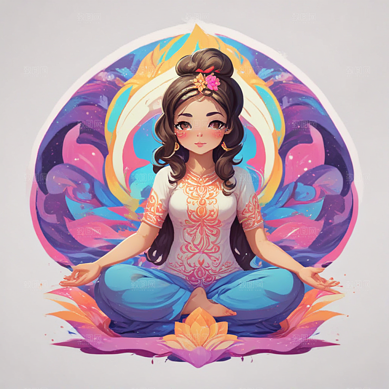 宁静致远瑜伽少女插画图片