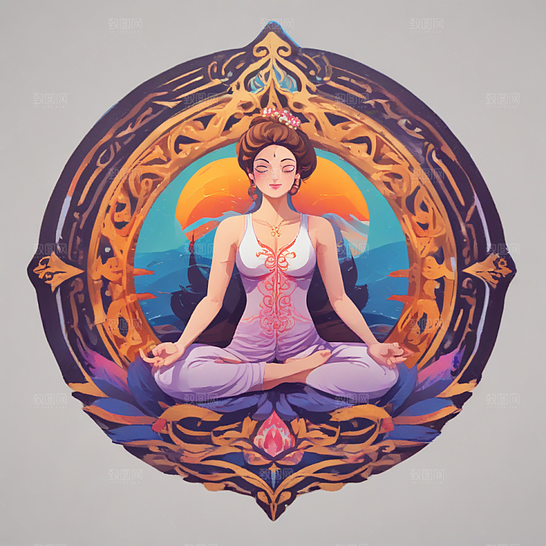 宁静致远瑜伽少女插画图片