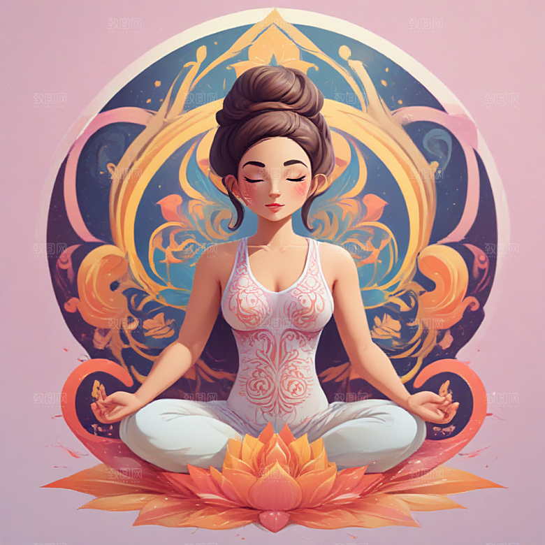 宁静致远瑜伽少女插画图片