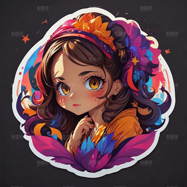 治愈系插画耳机少女享受片刻宁静图片