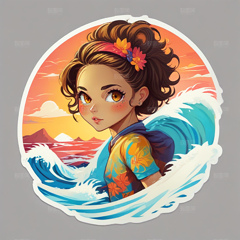 热带海浪冲浪女孩图片