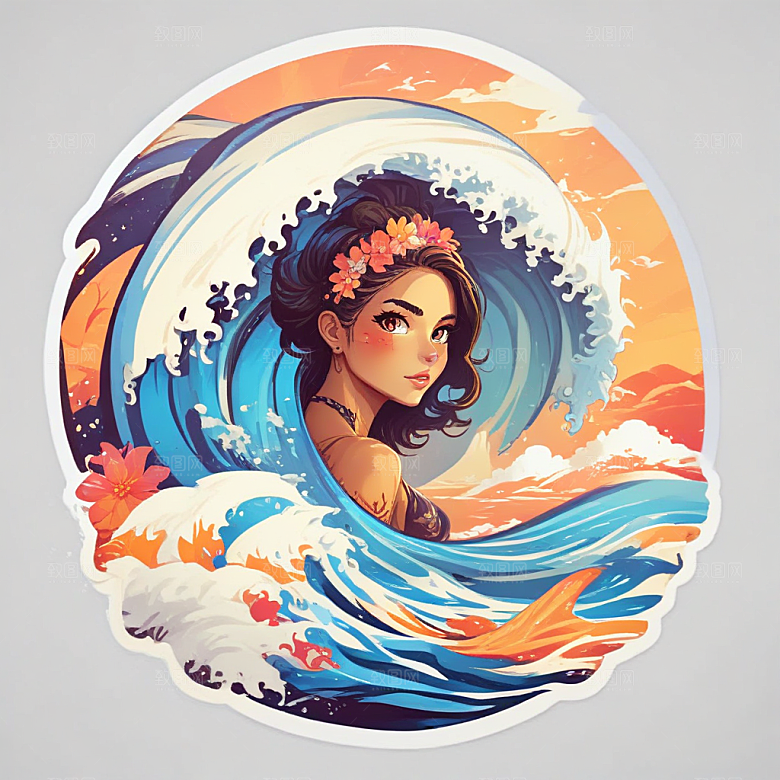 热带海浪冲浪女孩图片