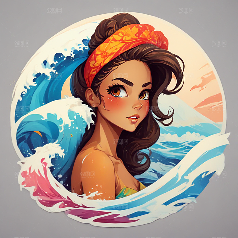 热带海浪冲浪女孩图片