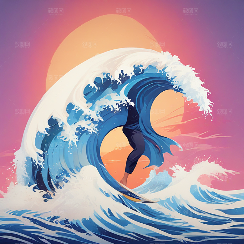 热带海浪冲浪女孩图片