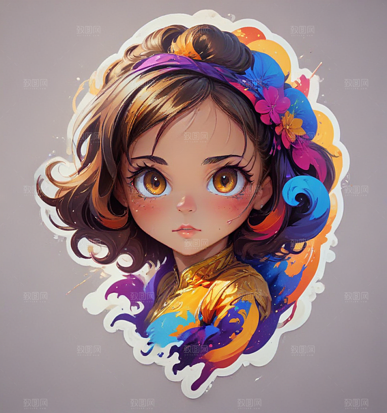 中式旗袍少女插画图片