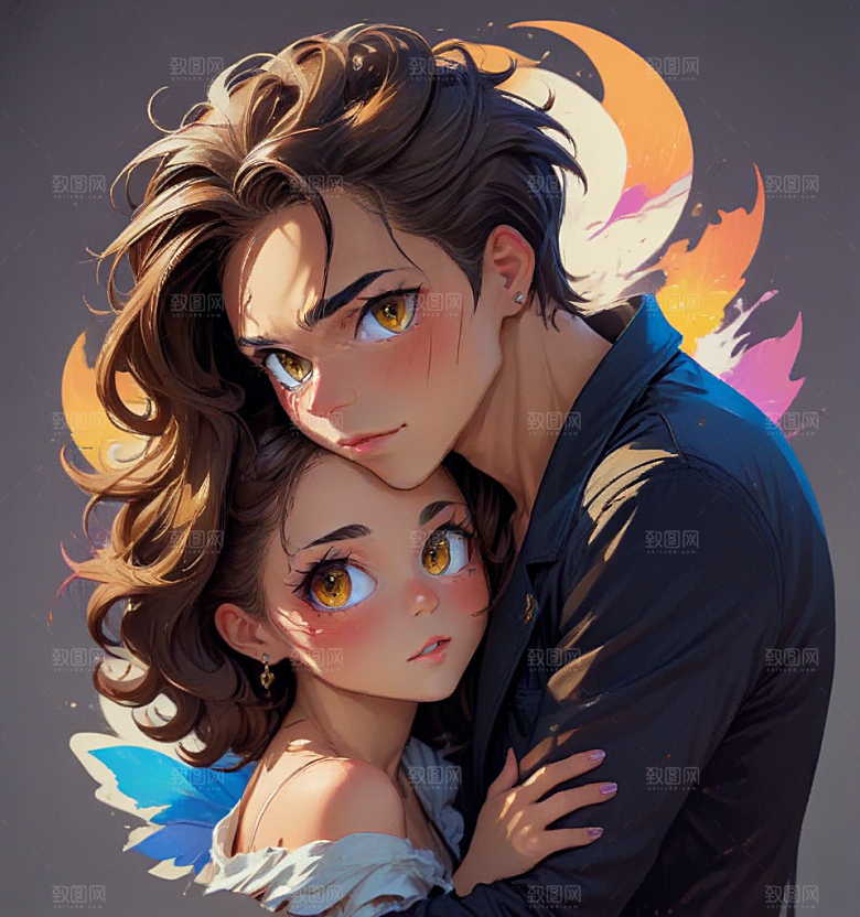 现代风格情侣婚纱插画图片