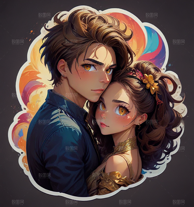 现代风格情侣婚纱插画图片