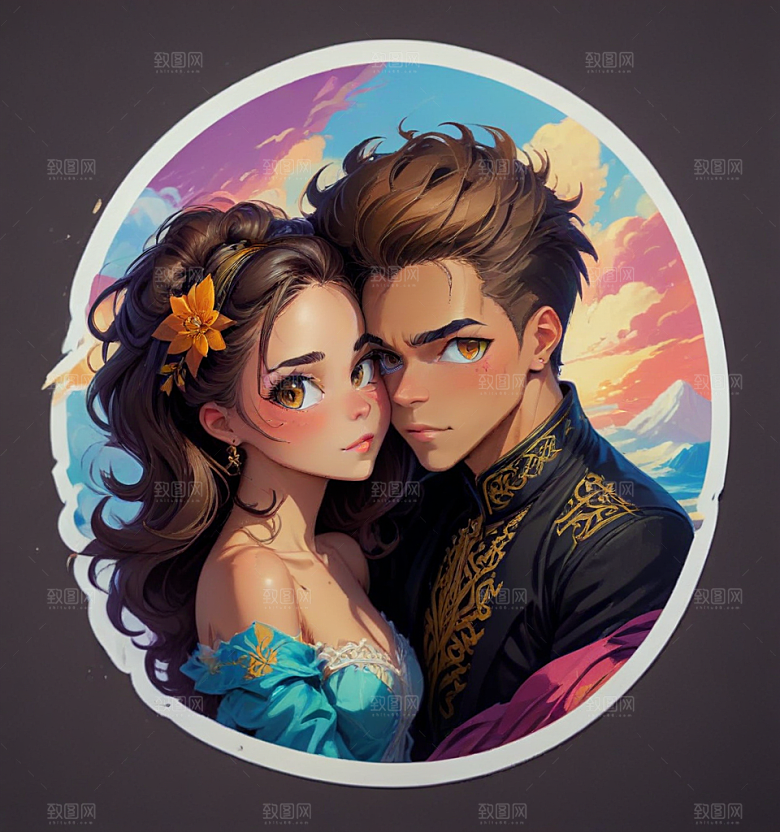 现代风格情侣婚纱插画图片