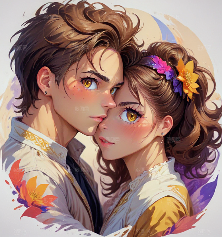 现代风格情侣婚纱插画图片