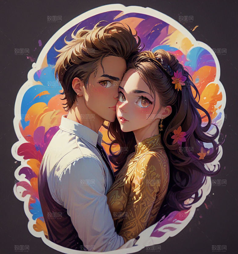现代风格情侣婚纱插画图片