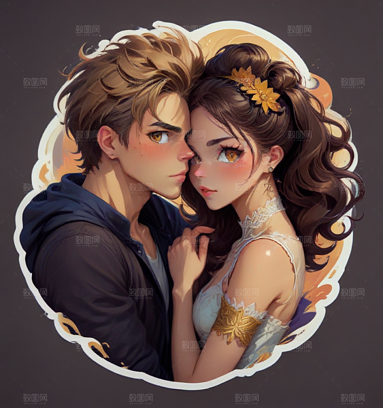 现代风格情侣婚纱插画图片