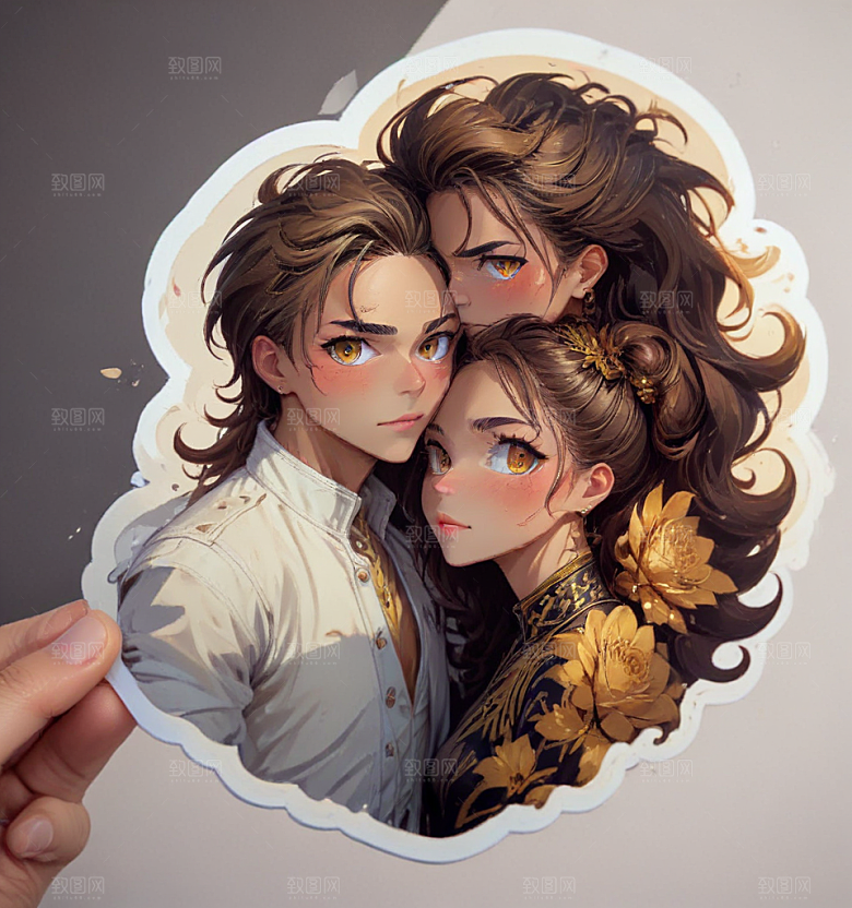 现代风格情侣婚纱插画图片