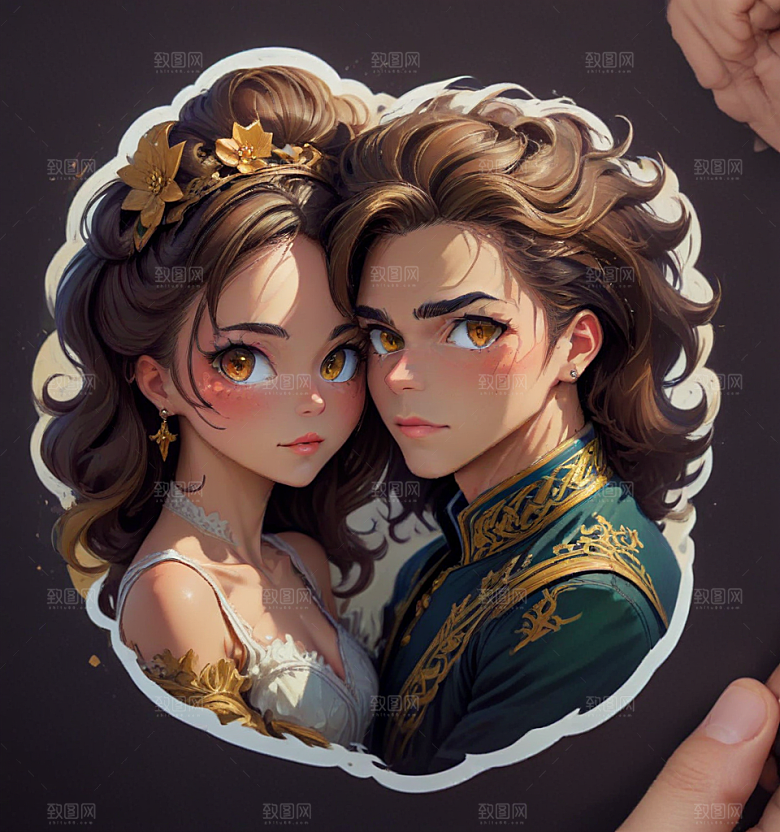 现代风格情侣婚纱插画图片