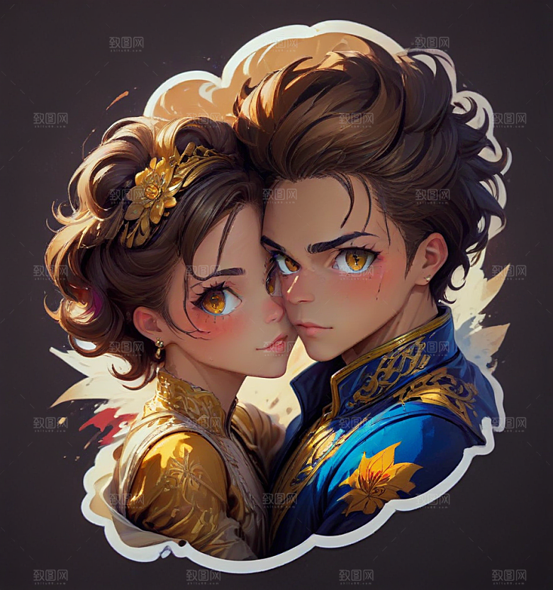 现代风格情侣婚纱插画图片