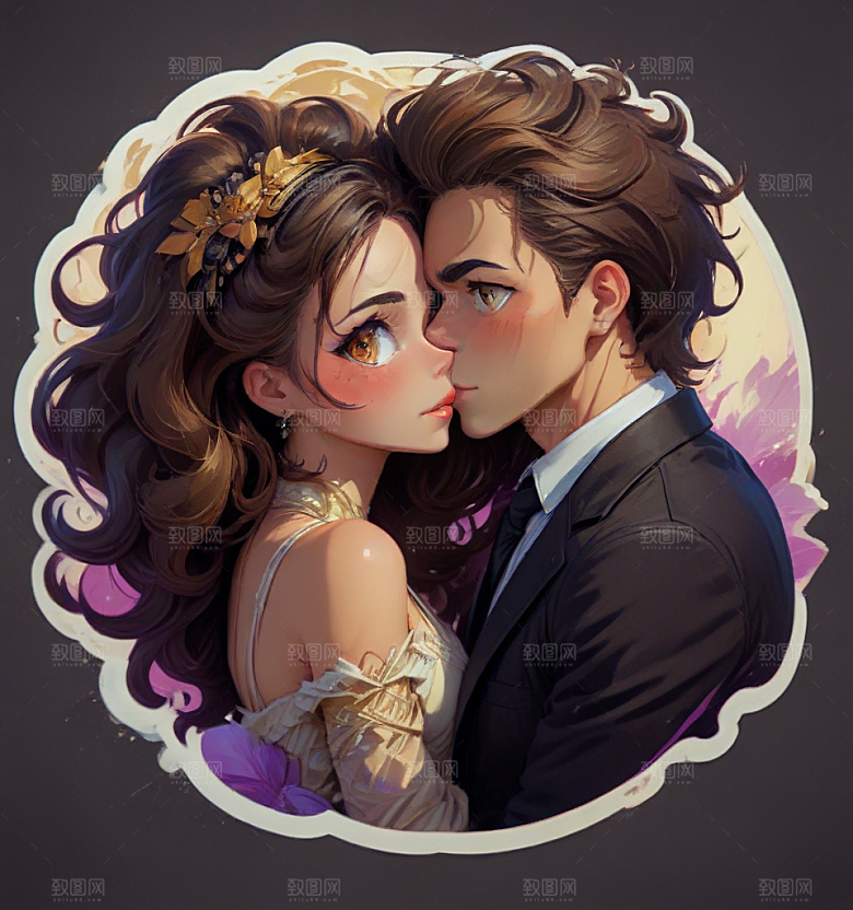 现代风格情侣婚纱插画图片