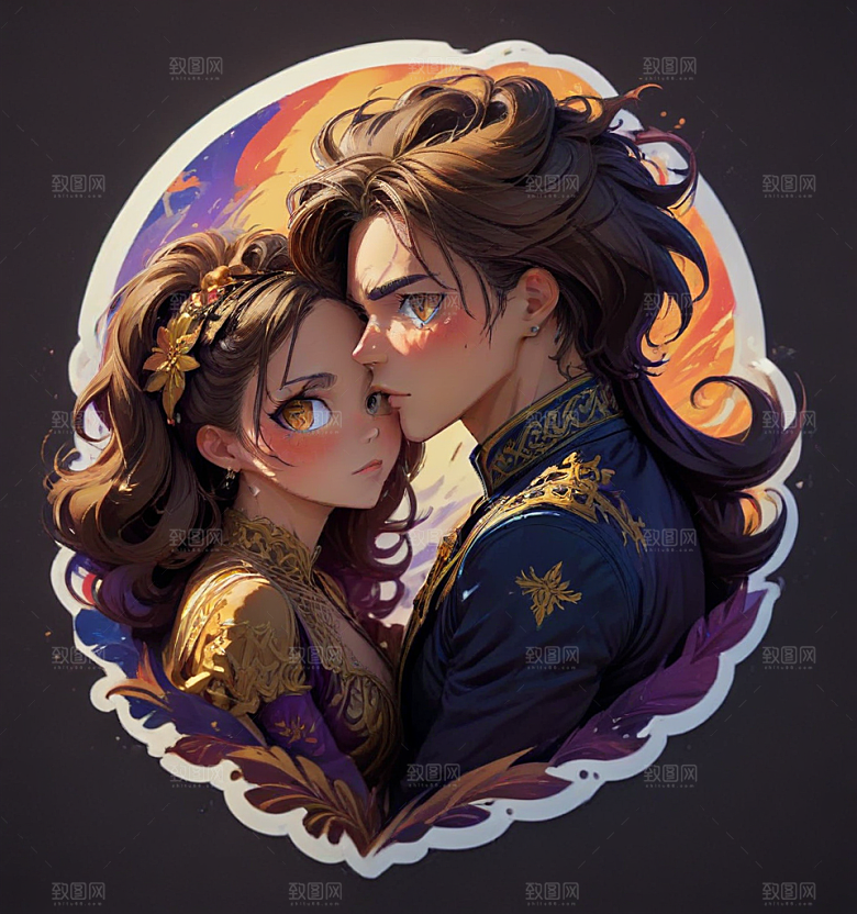 现代风格情侣婚纱插画图片