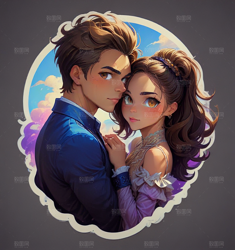 现代风格情侣婚纱插画图片