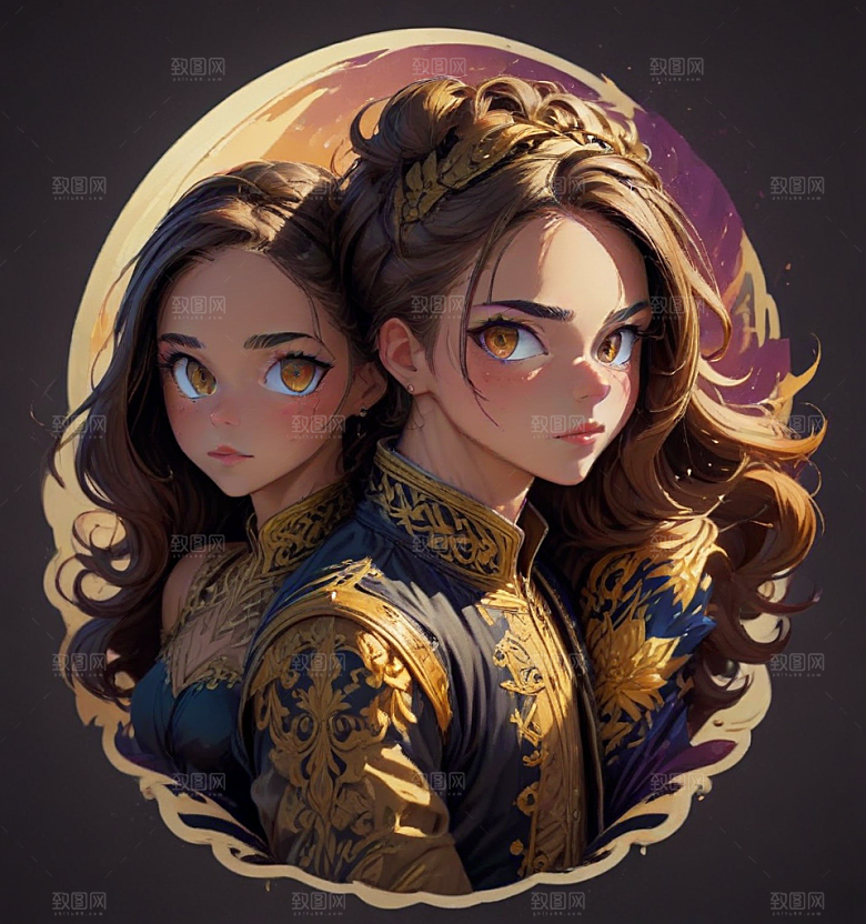 现代风格情侣婚纱插画图片