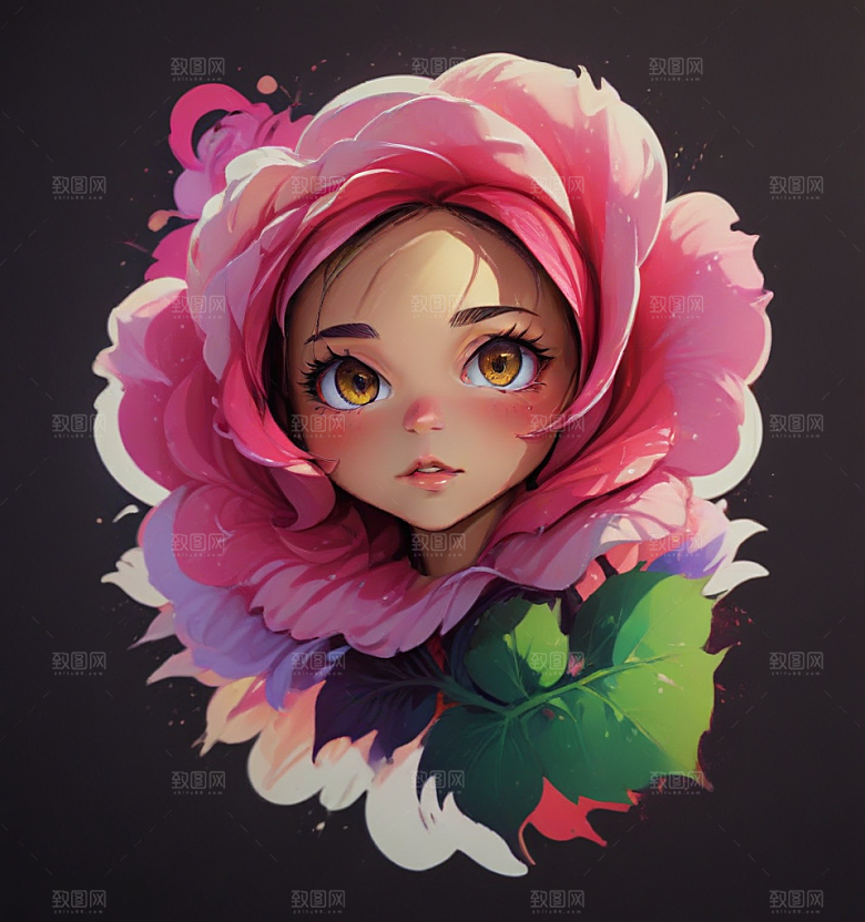 浪漫玫瑰少女插画插画图片