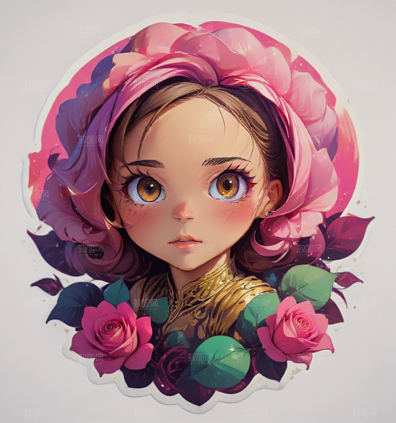 浪漫玫瑰少女插画插画图片