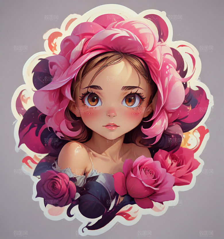 浪漫玫瑰少女插画插画图片