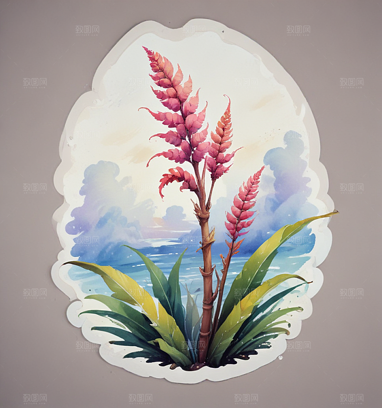 热带植物插画色彩鲜艳风格写意图片