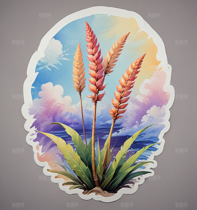 热带植物插画色彩鲜艳风格写意图片