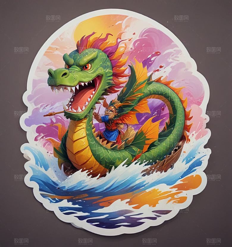 赛龙舟卡通插画风格贴纸