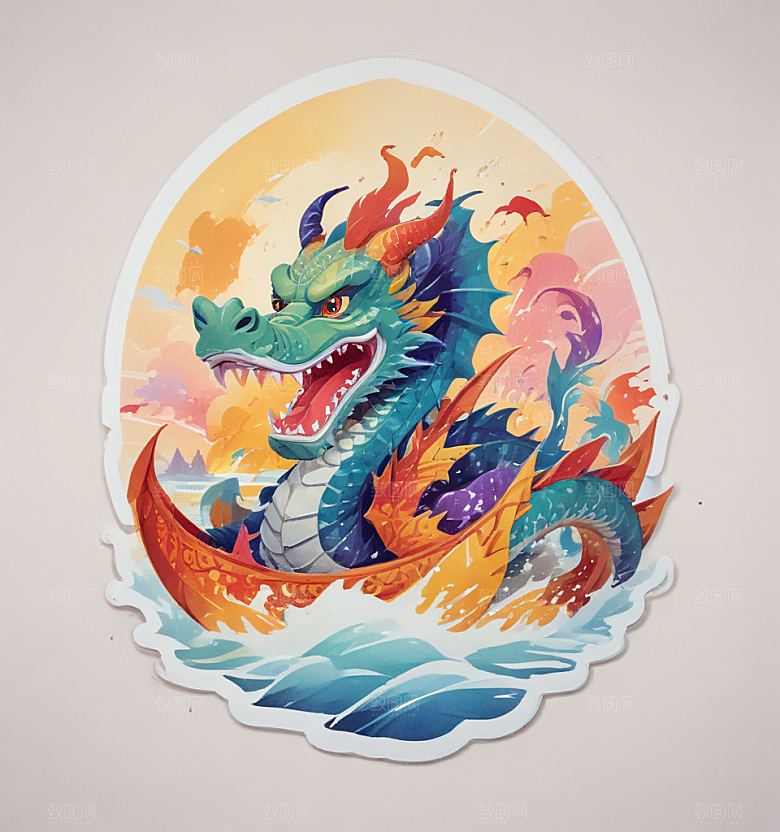 赛龙舟卡通插画风格贴纸
