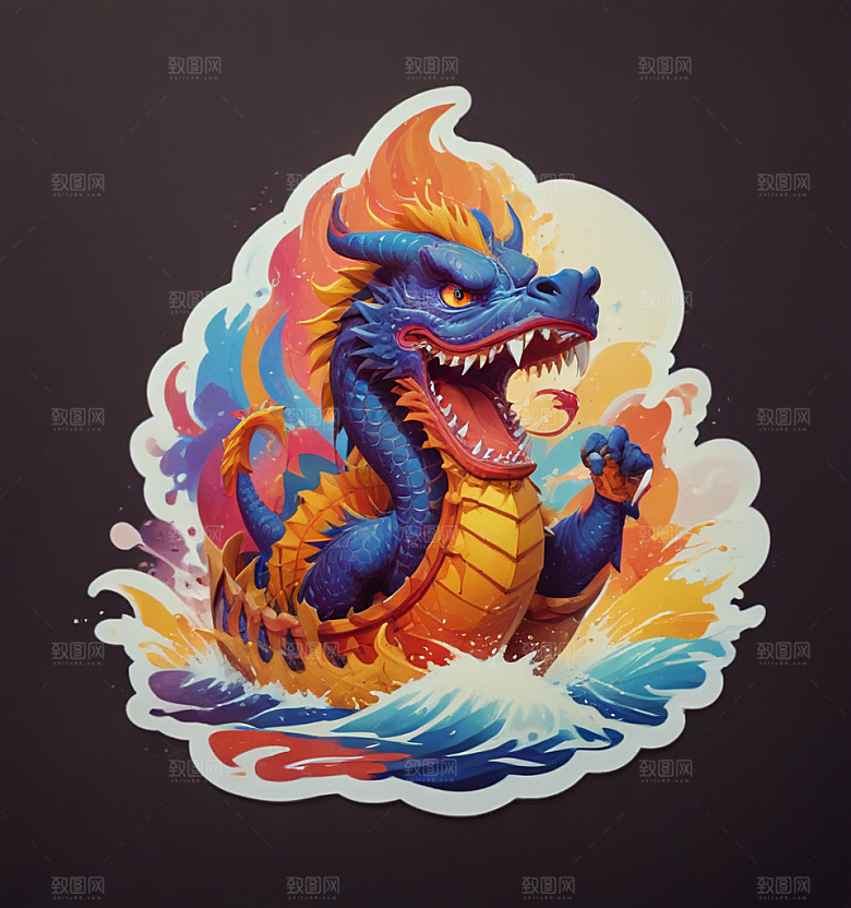 赛龙舟卡通插画风格贴纸