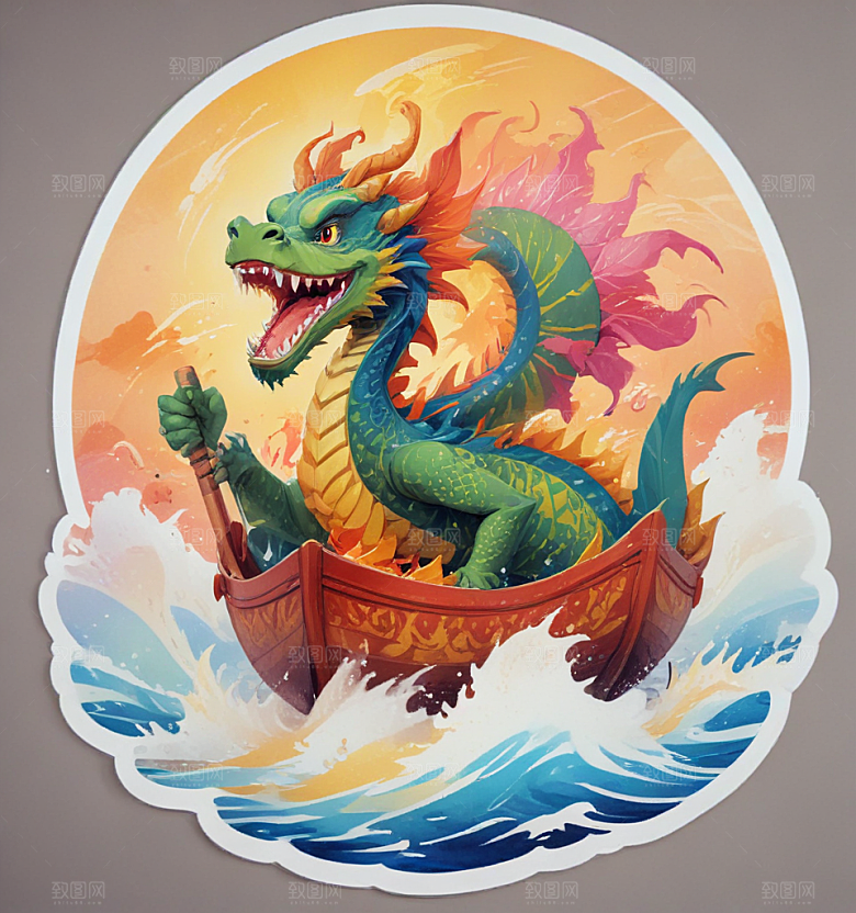 赛龙舟卡通插画风格贴纸