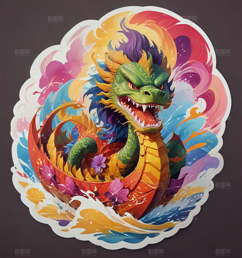赛龙舟卡通插画风格贴纸