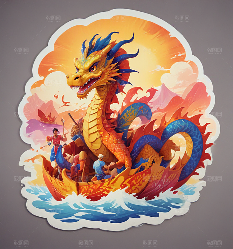 赛龙舟卡通插画风格贴纸