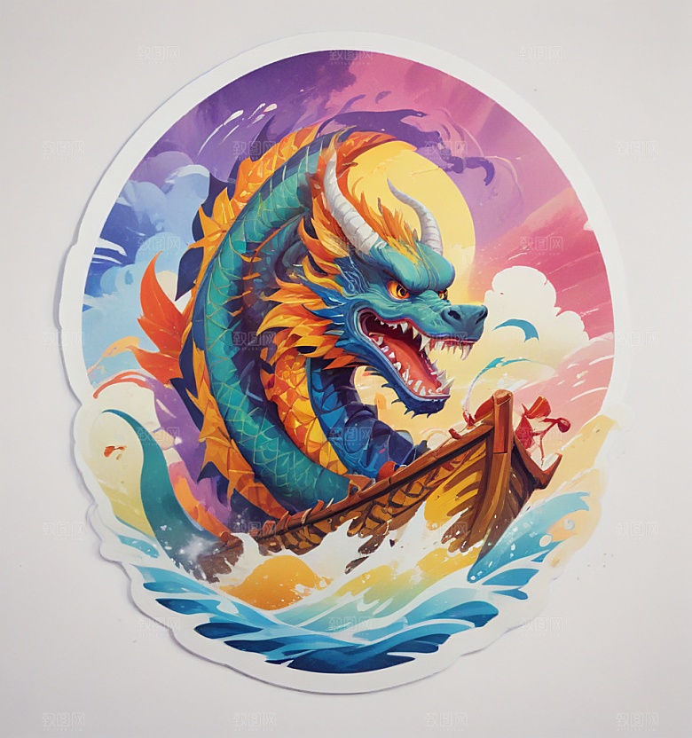 赛龙舟卡通插画风格贴纸