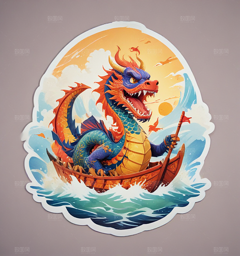 赛龙舟卡通插画风格贴纸