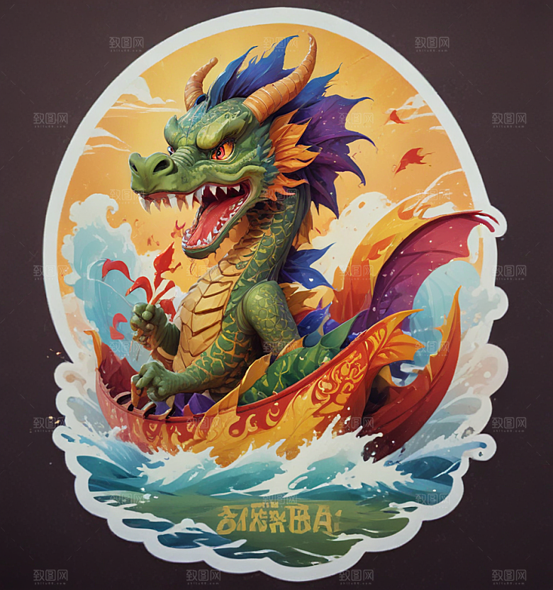 赛龙舟卡通插画风格贴纸