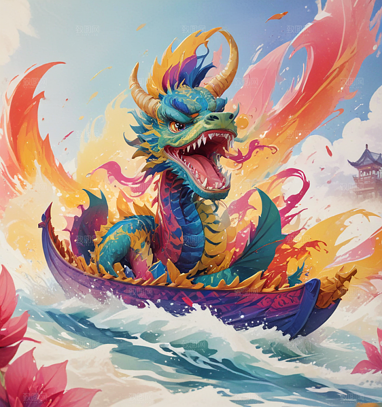赛龙舟卡通插画风格贴纸
