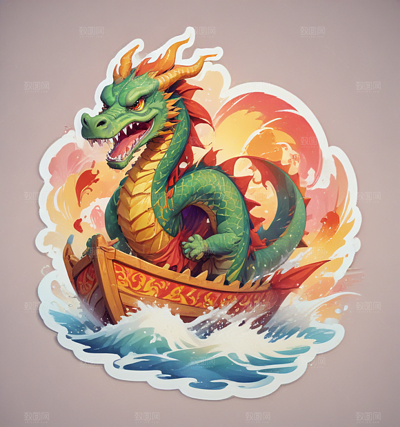 赛龙舟卡通插画风格贴纸