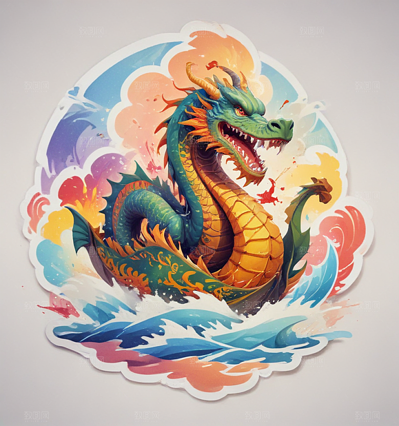赛龙舟卡通插画风格贴纸