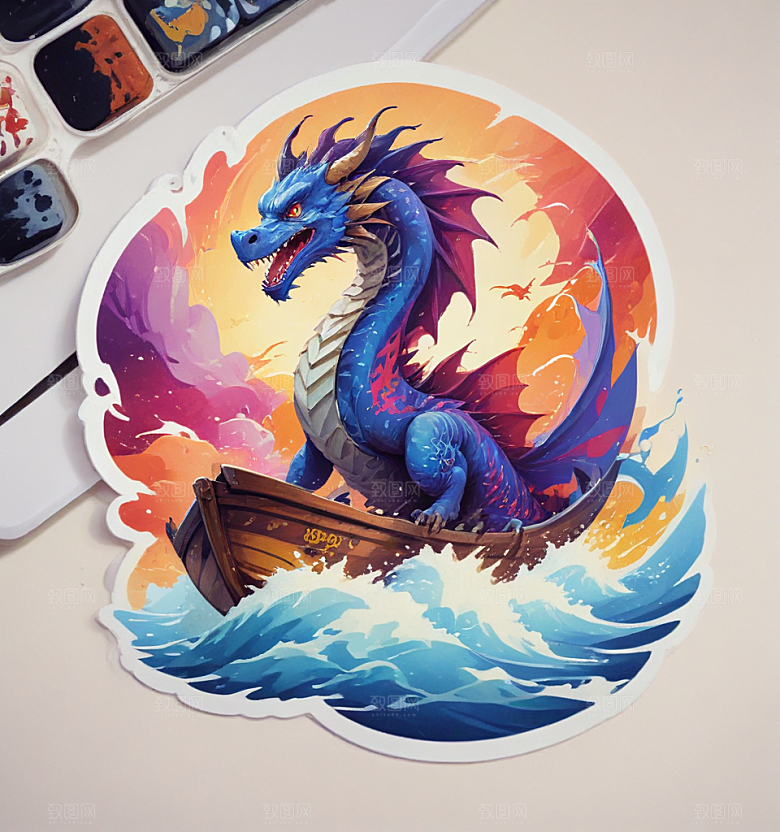 赛龙船卡通插画风格贴纸