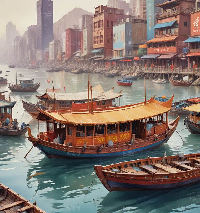 九龙船卡通插画风格贴纸