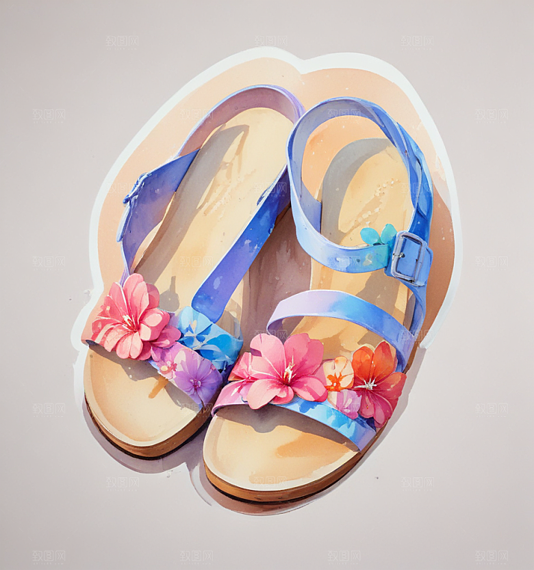 凉鞋卡通插画风格贴纸