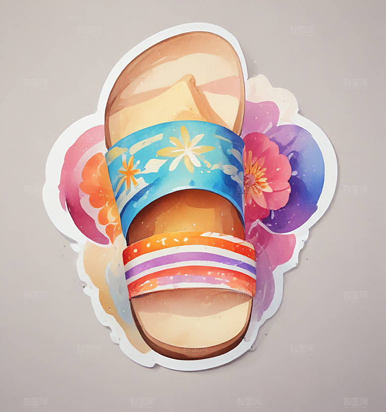 凉鞋卡通插画风格贴纸