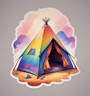 帐篷卡通插画风格贴纸