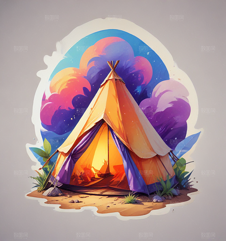 帐篷卡通插画风格贴纸