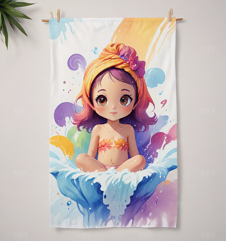 浴巾卡通插画风格贴纸